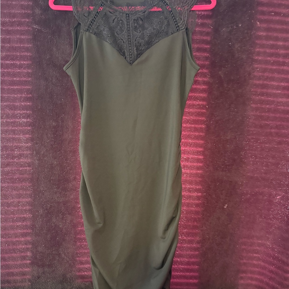 SHEIN Olive Green Lace Midi Dress